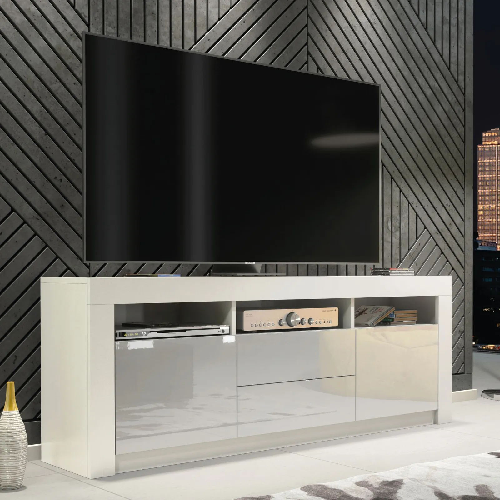 Creative Furniture Shine TV Unit 160cm - A Bright & Stylish Cabinet with Gloss Doors & LED Lights in Grey 5