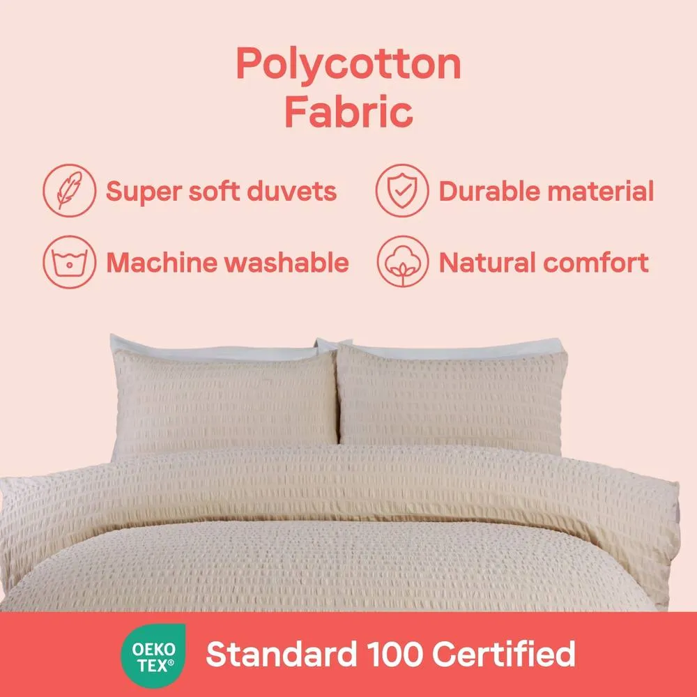Rapport Home Seersucker Polycotton Luxury Duvet Cover Set with Pillowcase in Cream 6