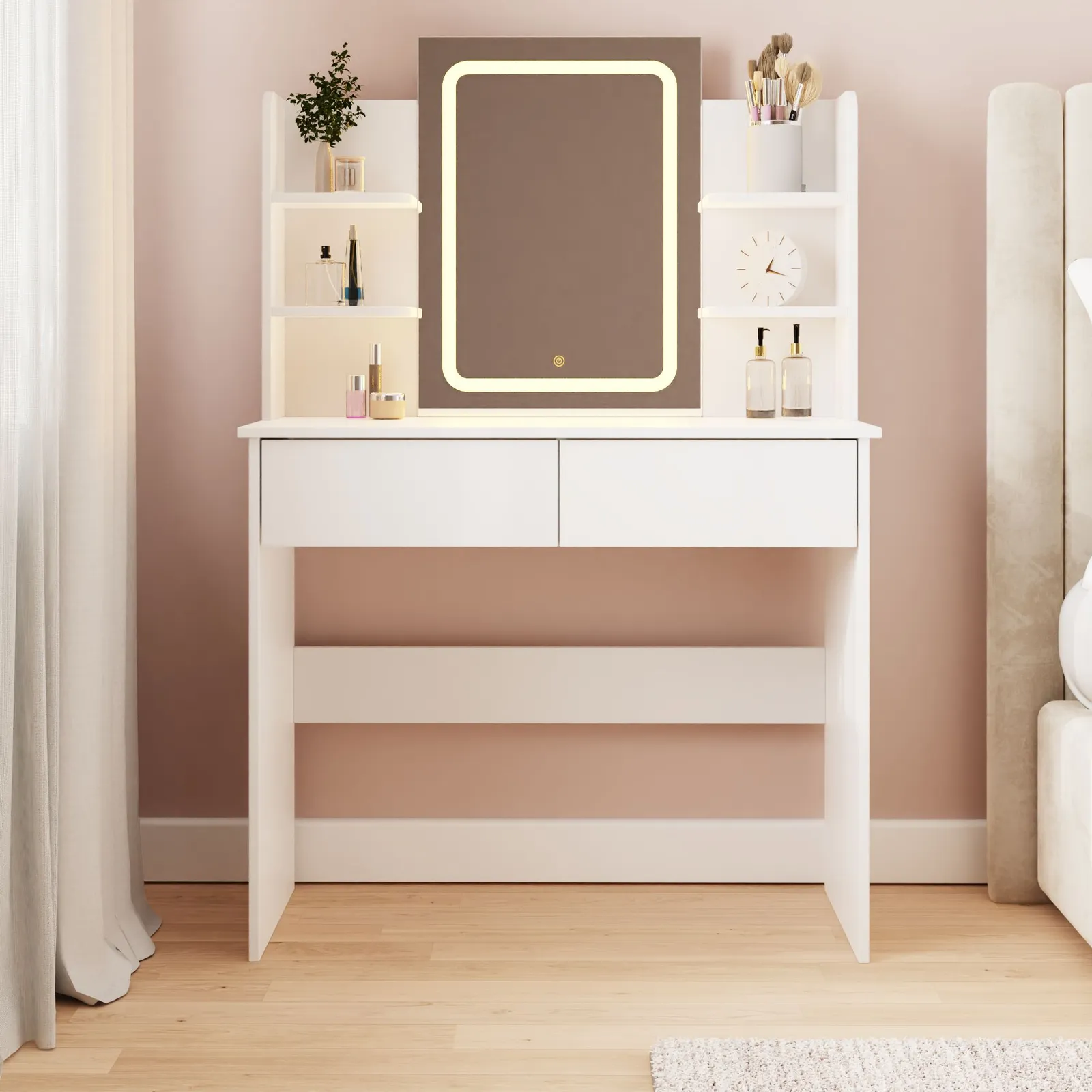 GFW Sadie LED Mirror Dressing Table in White