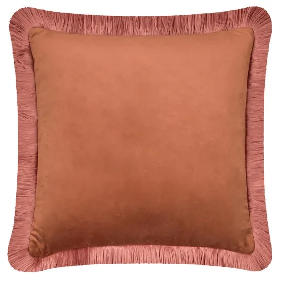 Furn Halo Fringed Velvet Cushion Chestnut/Slipper 50 X 50Cm, Brown 2