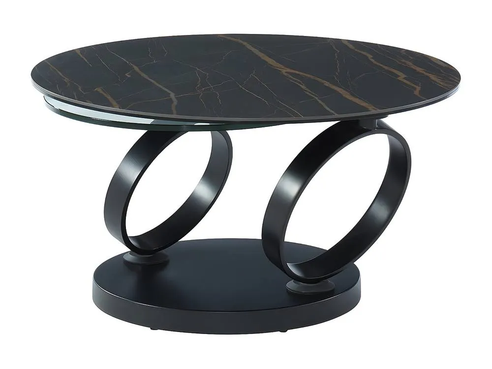 Vente-unique Coffee Table With Swivelling Trays - Ceramic & Tempered Glass - Black in Clear 2