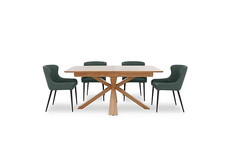 Hanoi Extending Table with Wooden Base and 4 Faux Leather Dining Chairs - Bottle Green