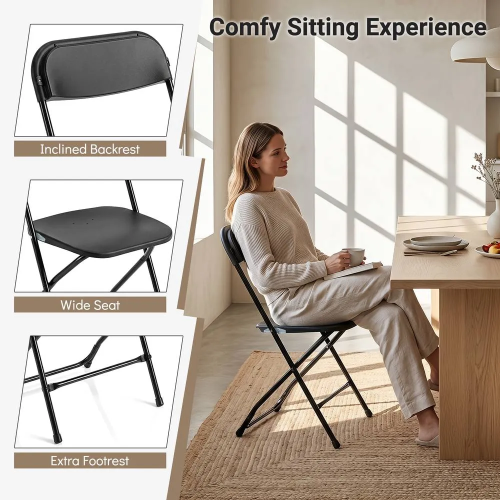 Costway 4 Pack Foldable PP Chairs Metal Frame For Party Picnic Office Wedding in Black 5
