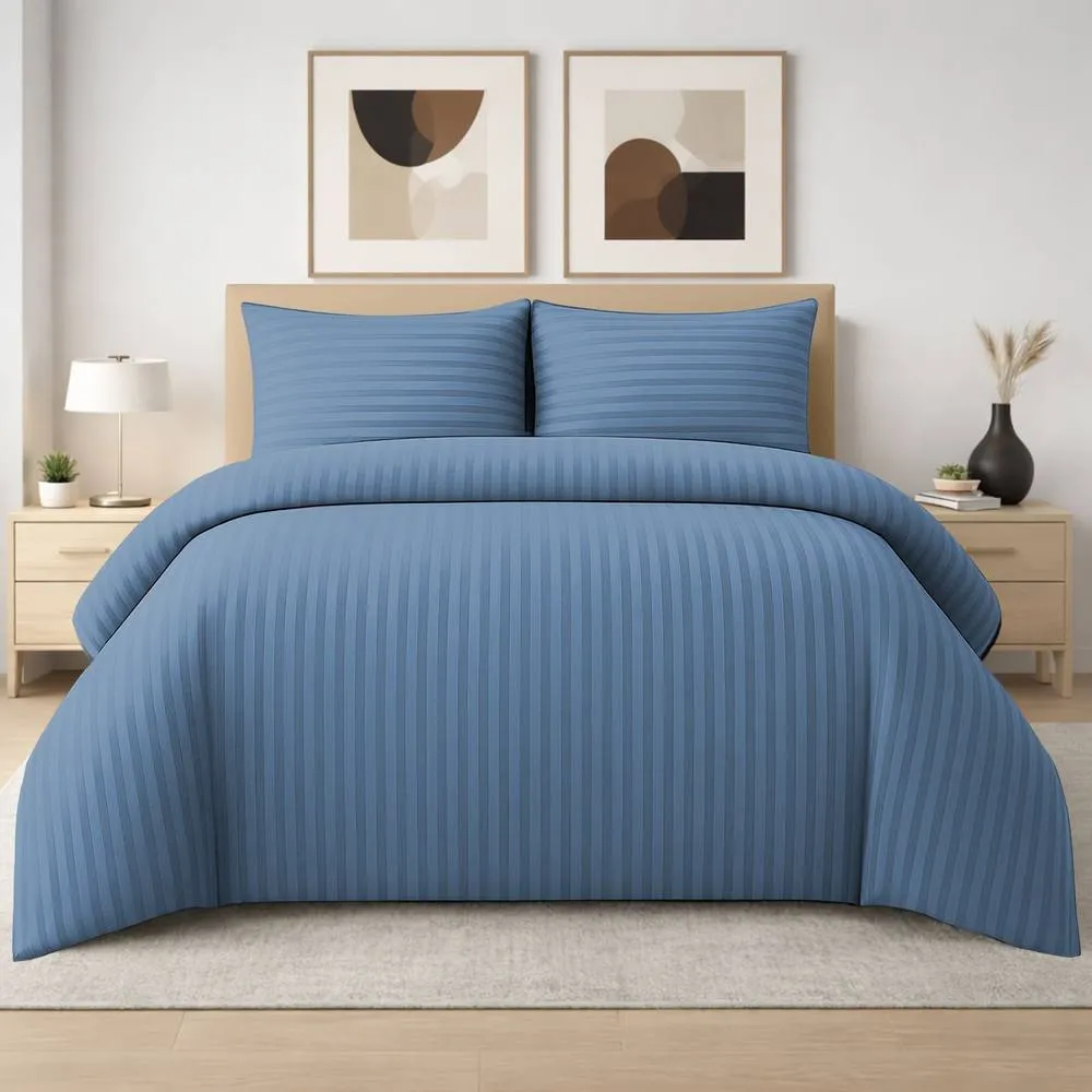 Grace 4 Pack Duvet Cover Set Modern Stripe Design Bedding Sets in Blue
