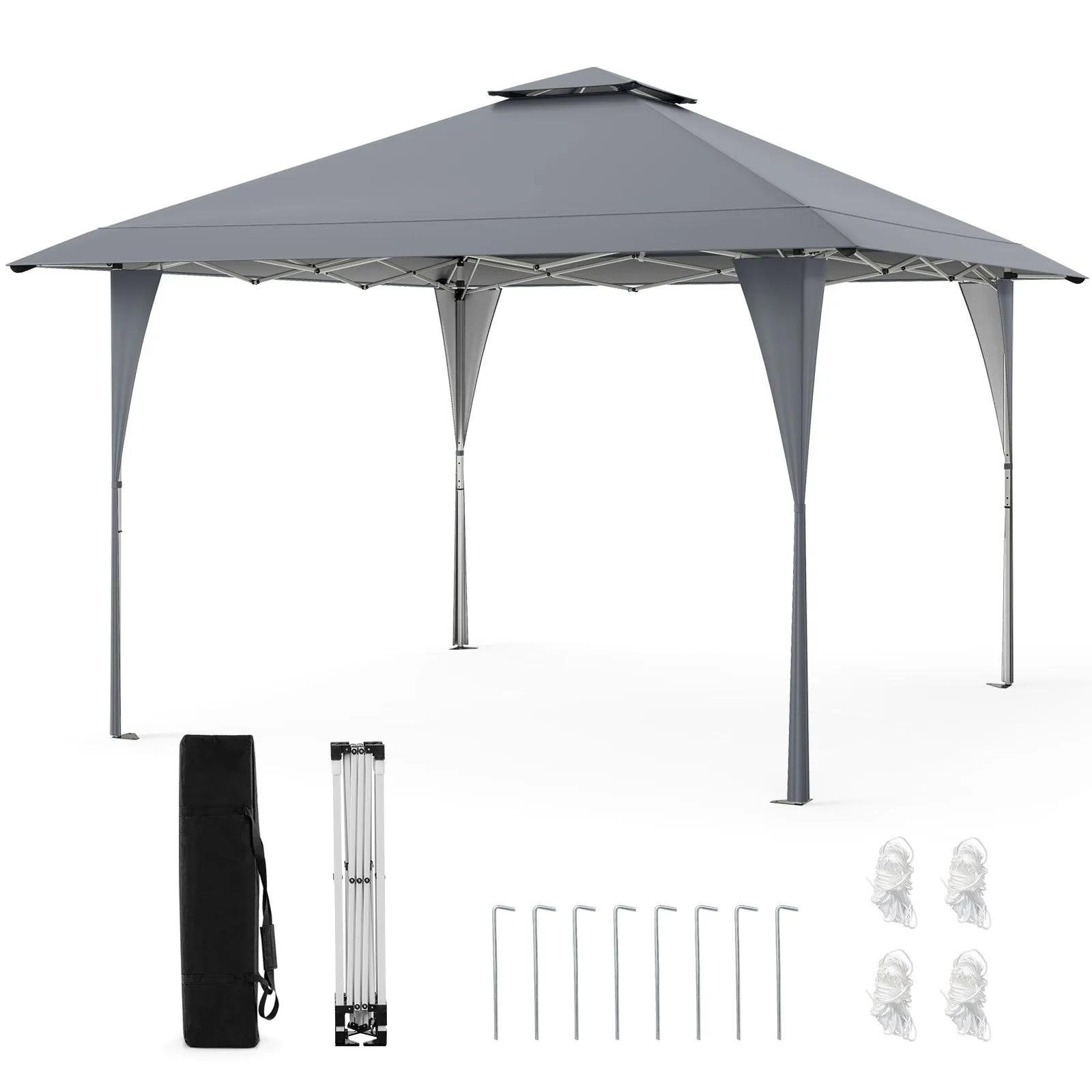 Costway 395 x 395 cm Pop up Canopy Tent Outdoor Easy Setup Gazebo in Grey 5
