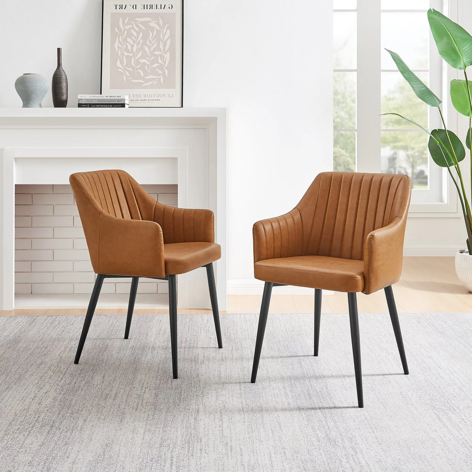 FurnitureboxUK Set of 2 Calla Faux Leather Dining Chairs With Black Metal Legs in Tan 3