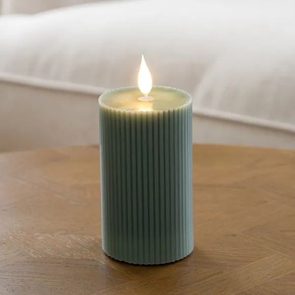 LED Tap Out Ribbed Pillar Candle 1