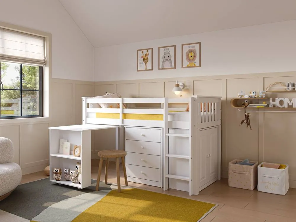Flair Soban Shorty Midsleeper Cabin Bed with Desk White 2