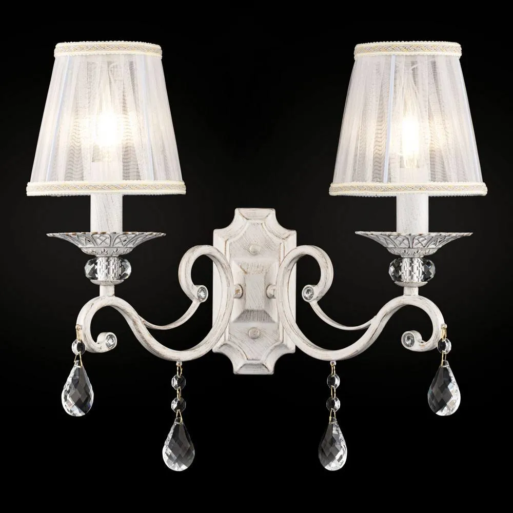 Netlighting Grace Wall Candle Lamp White with Gold & Crystal 2 Light E14 2