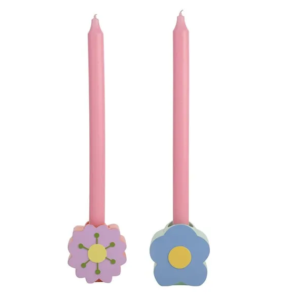 Set of 2 Raspberry Blossom Flower Candlestick Holders 3