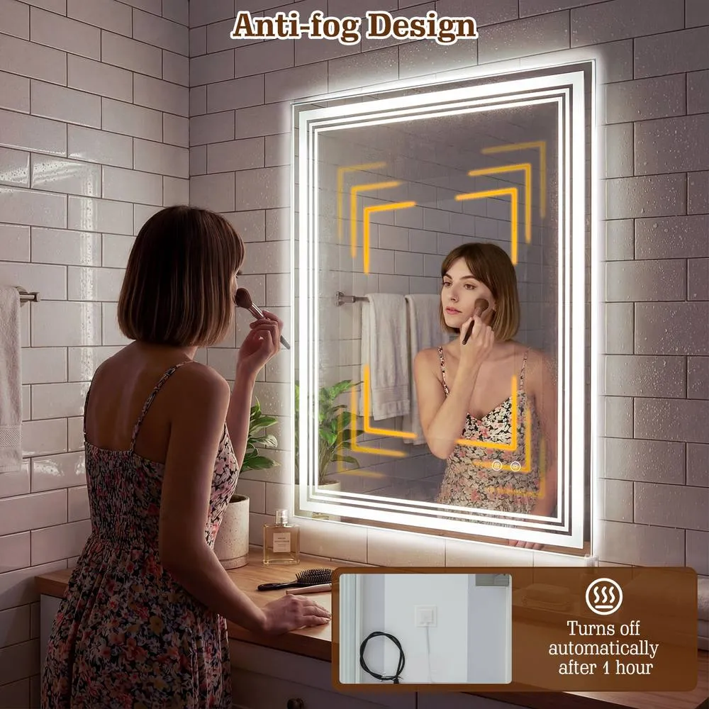 Costway 70 x 50 CM LED Bathroom Mirror Rectangular Wall Vanity Mirror in White 2