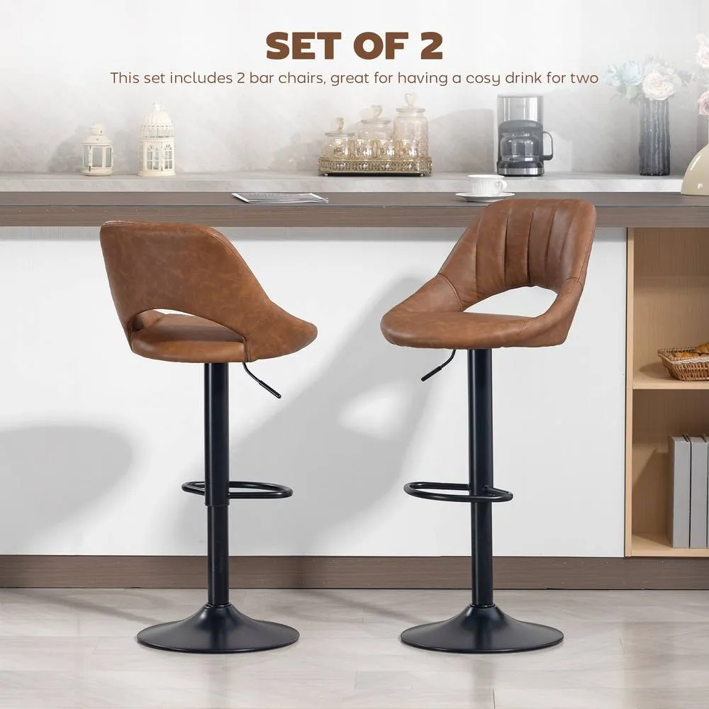 HOMCOM Barstools Set of 2, Dining Stools with Backrest & Footrest, Brown 4