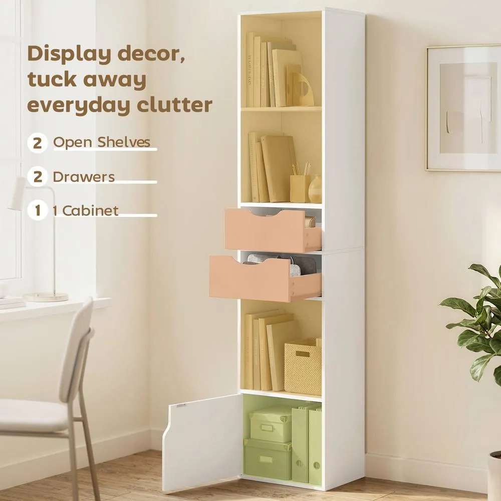 HOMCOM Bookcase with Drawers Adjustable Shelf 158 cm in White 6