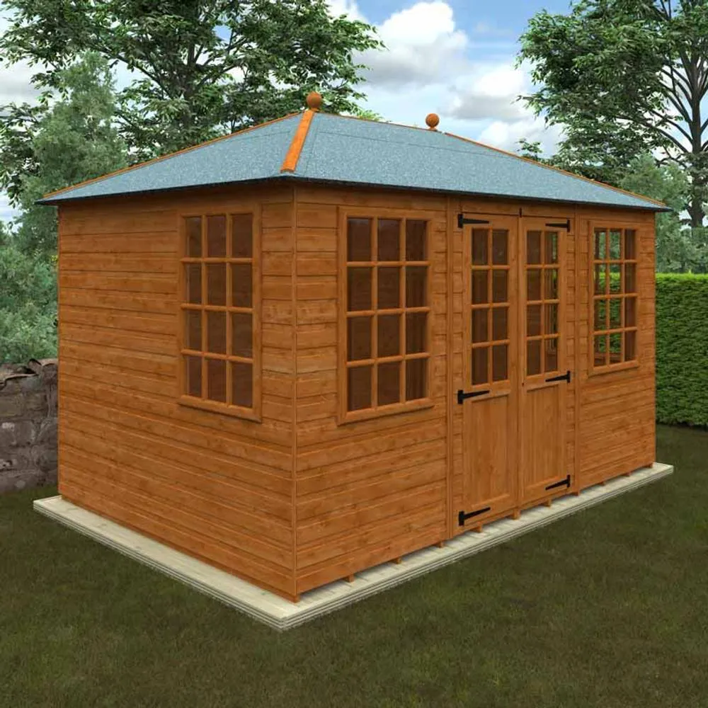 Buttercup Farm 12 x 8 Feet Georgian Pyramid 12mm Shed - Solid Wood/Softwood/Pine in Burnt Orange 2