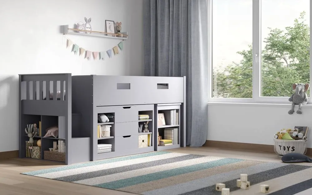 Flair Charlie Staircase Mid Sleeper Cabin Bed with Storage & Desk in Grey 2