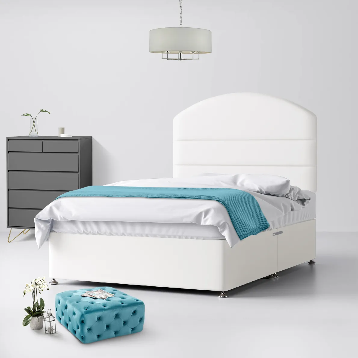 Dudley Lined White Fabric No Drawer Divan Bed - 4ft Small Double
