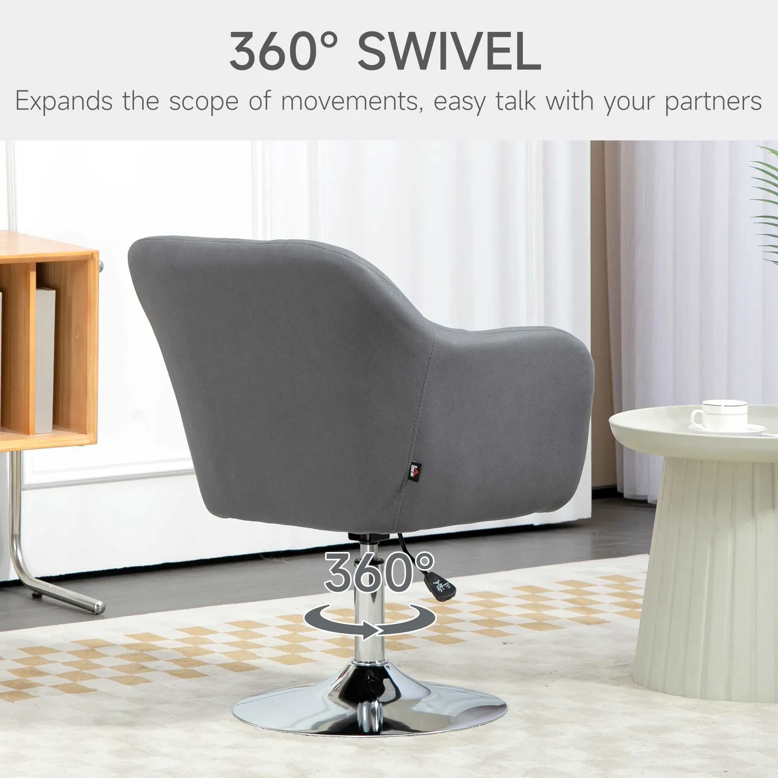 HOMCOM Stylish Retro Swivel Tub Chair Steel Frame Cushion Seat Dark Grey 5