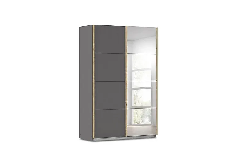 Flavia 136cm 2 Door Decor Sliding Wardrobe with Mirror Door - Metallic Grey