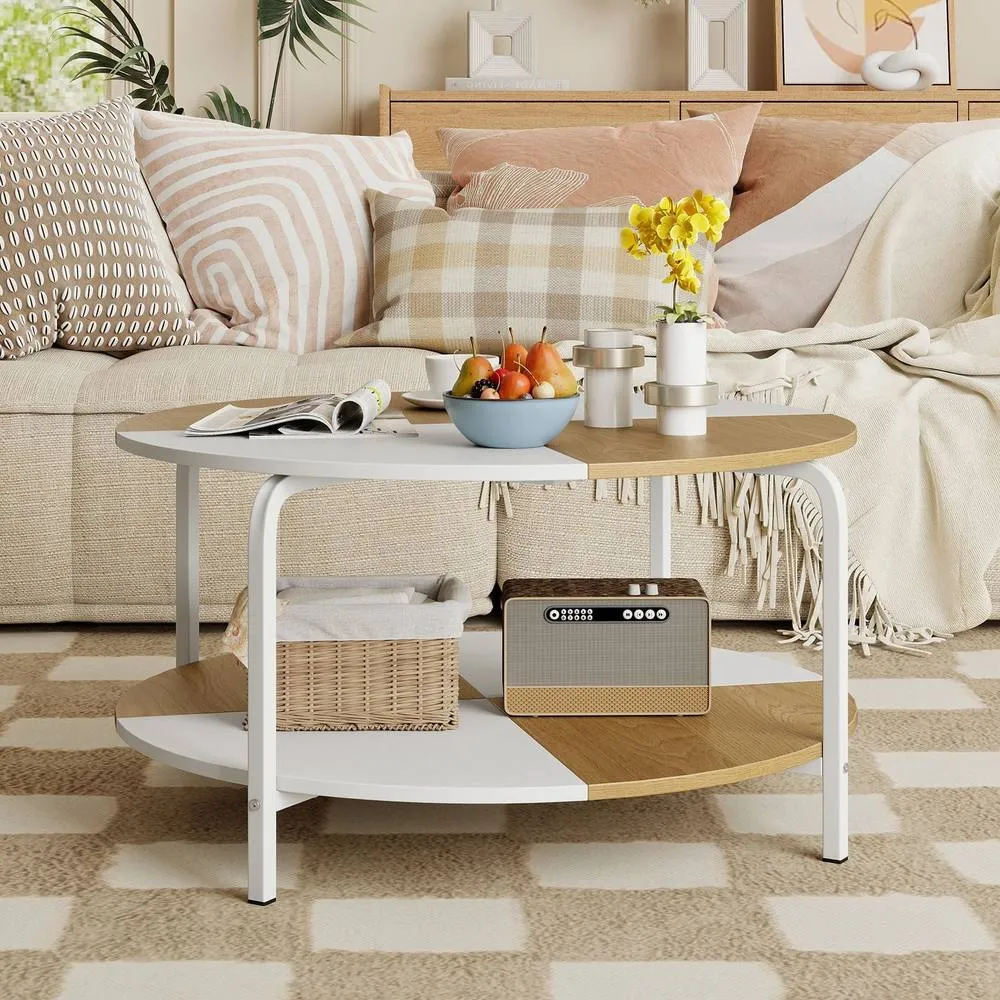 Costway 2-Tier Coffee Table w/ Shelf Round Cocktail Center Table Side Table 3