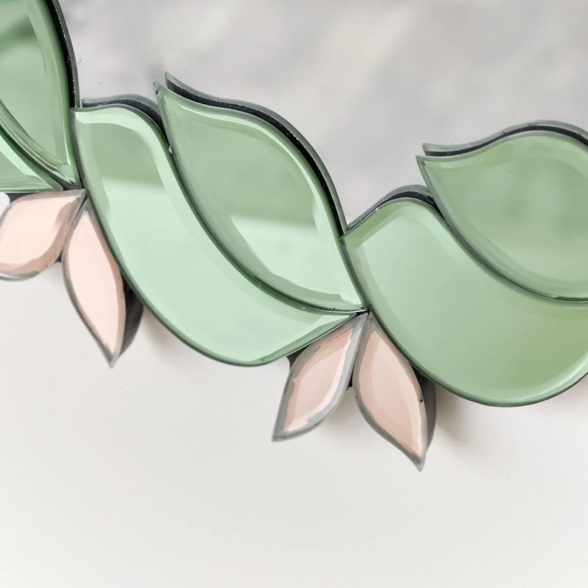 Melody Maison Pink & Green Oval Floral Art Deco Wall Mirror 80cm X 49cm 3