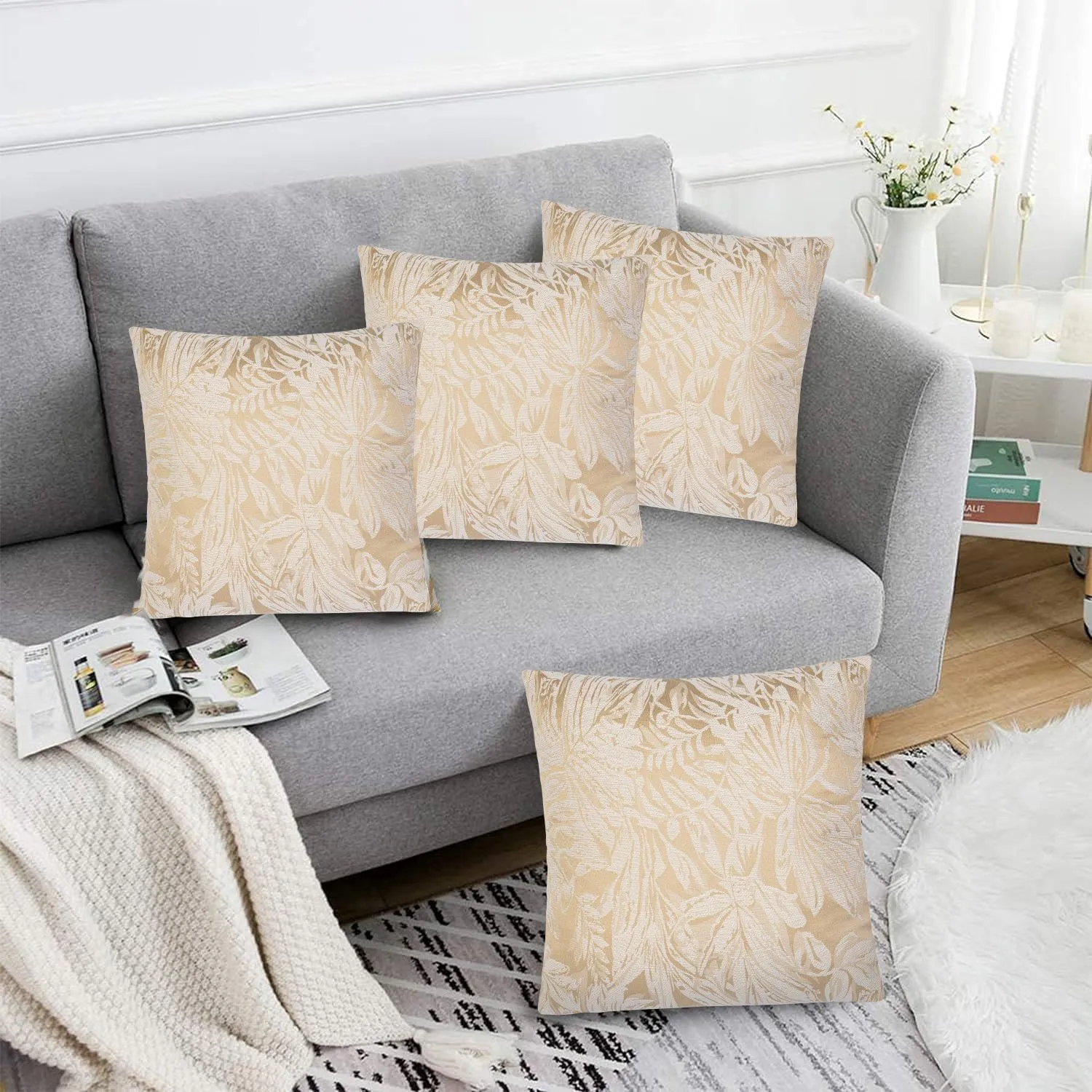 Luxury Living Luxurious Chenille Cushions Set of 4 - Soft Plush Fibre Pads, classic Colours for Sofa & Bed Décor in Cream