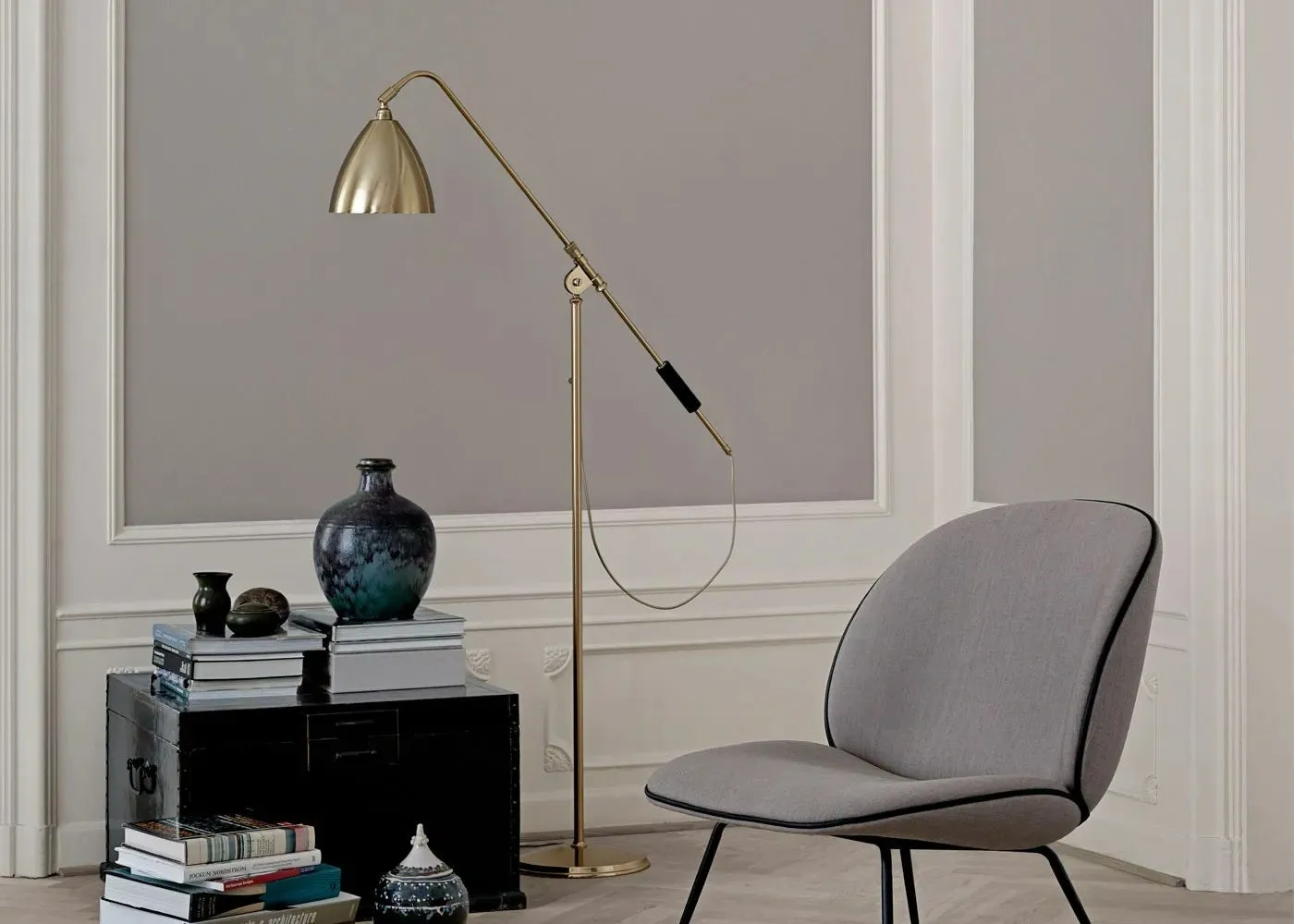 Gubi Bestlite BL4 Floor Lamp Brass Base Black Shade 3