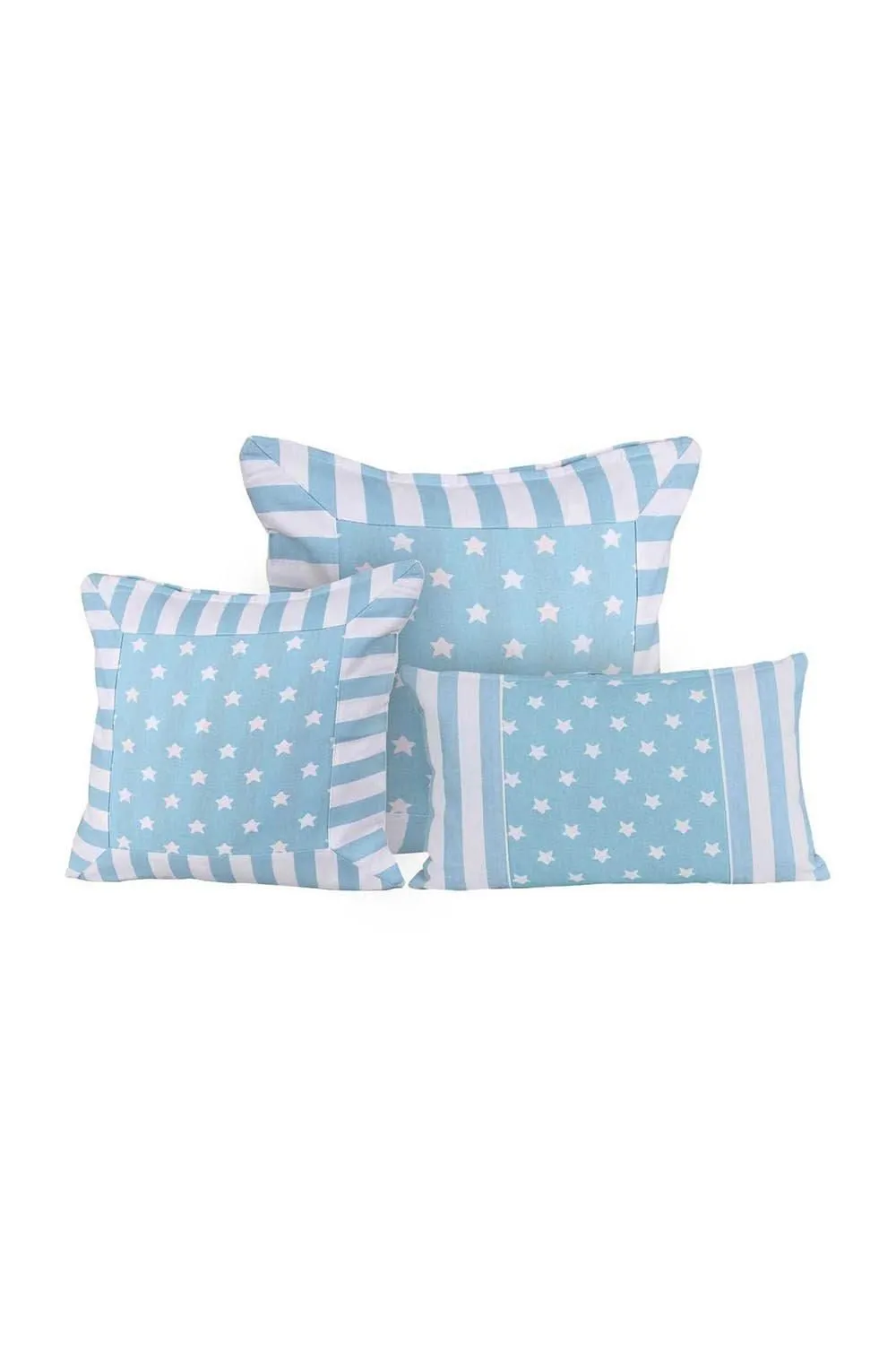 Homescapes Cotton Blue Stripe Border & Stars Cushion Cover 4