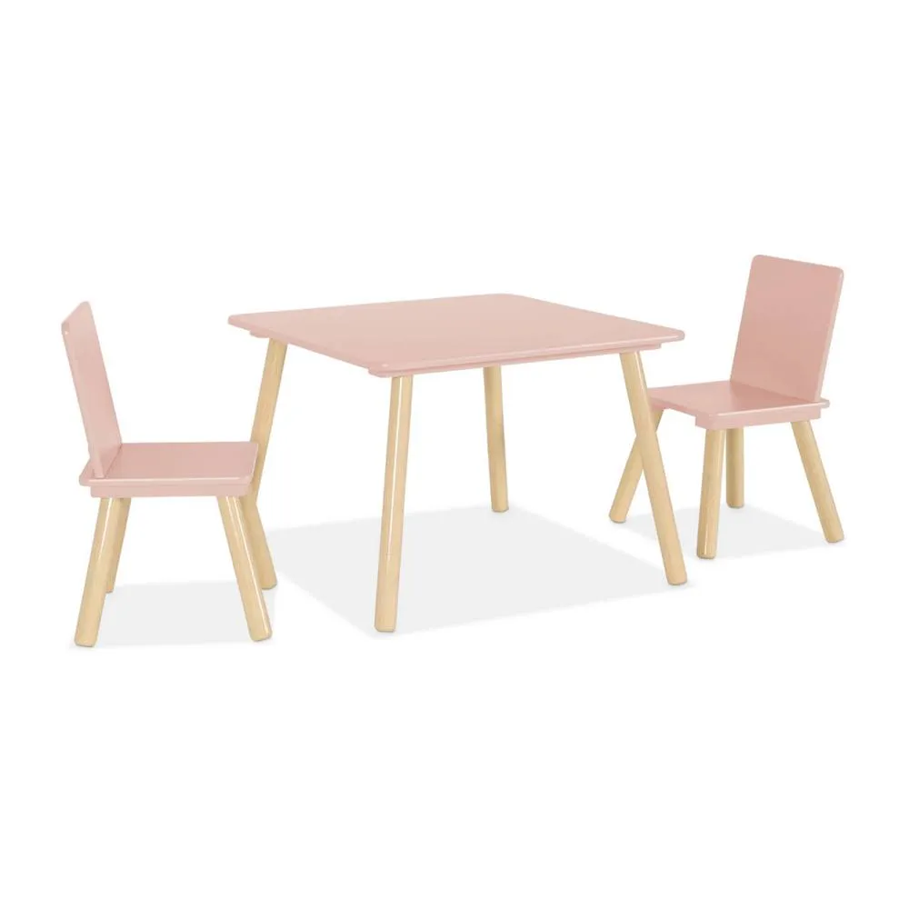 sweeek Children's square table with 2 chairs pine legs in Pink 2
