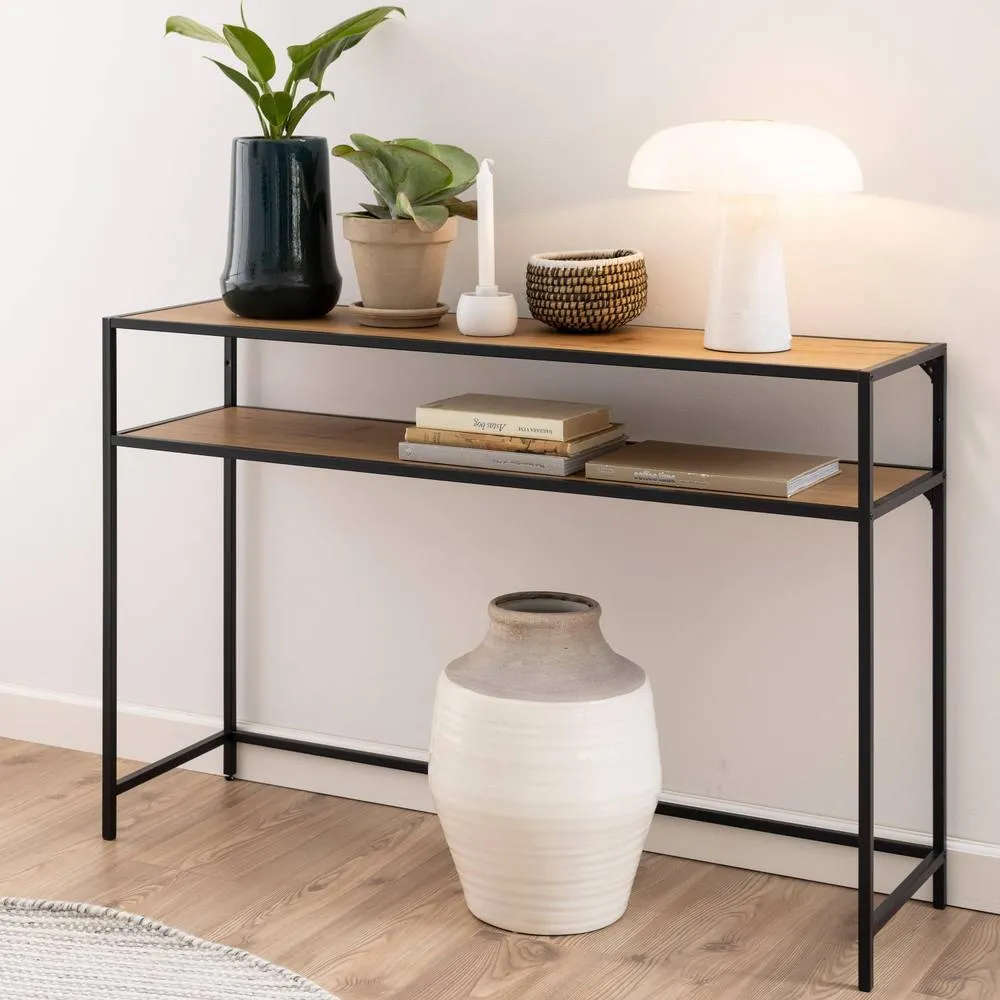 Furniture To Go Seaford Black Metal Console Table With Oak Top 5