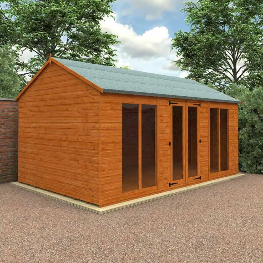 Buttercup Farm 16x10 Feet Full Pane Workman Apex 12mm Shed - Solid Wood/Softwood/Pine in Burnt Orange 2