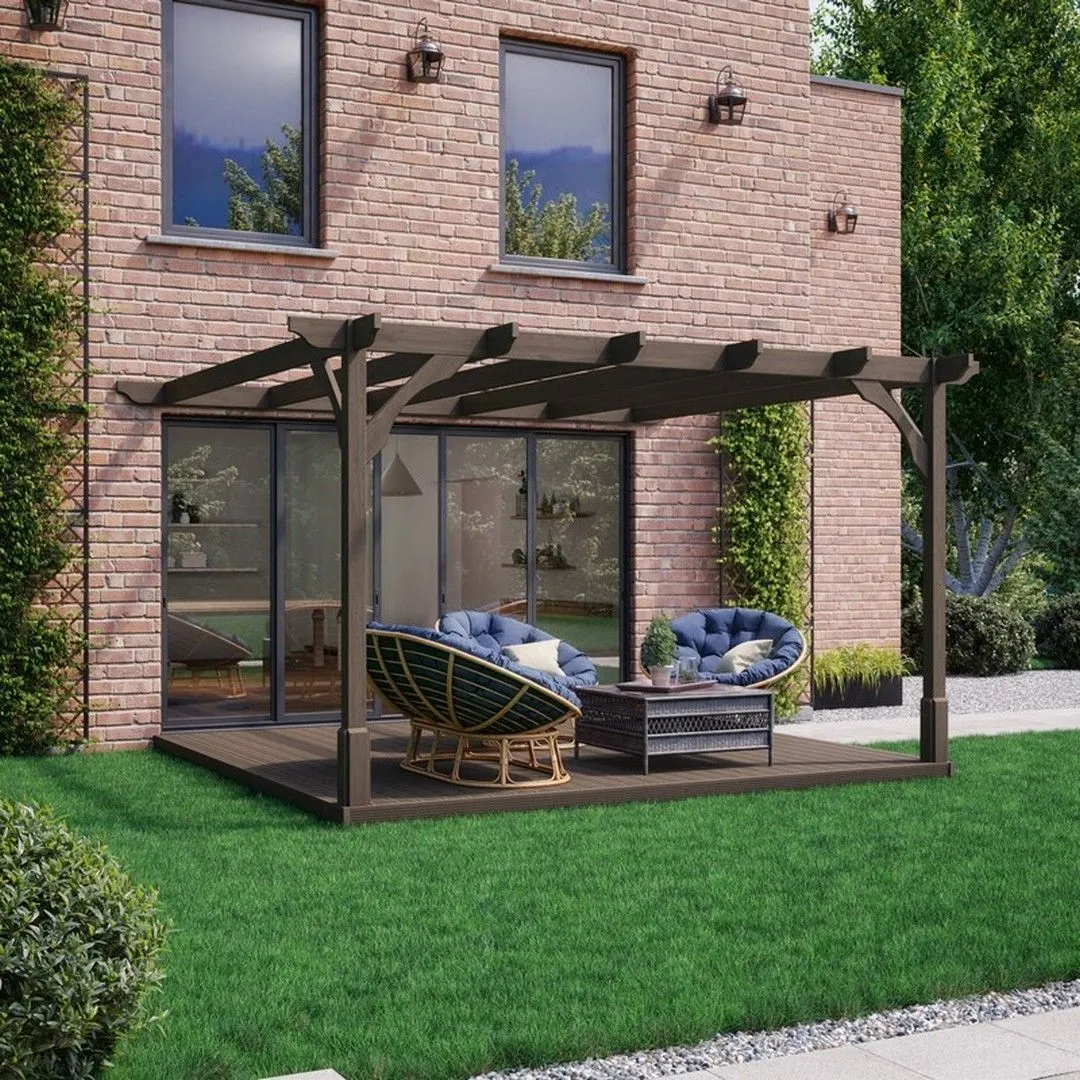 Rutland County Garden Furniture Ltd Premium Wall Mounted Pergola & Decking Kit, L240 x W240 cm, Green in Brown 1