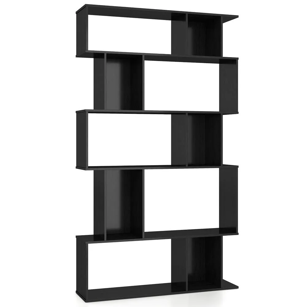 Costway Geometric Bookshelf 5-Tier Bookcase with Open Shelves in Black 1