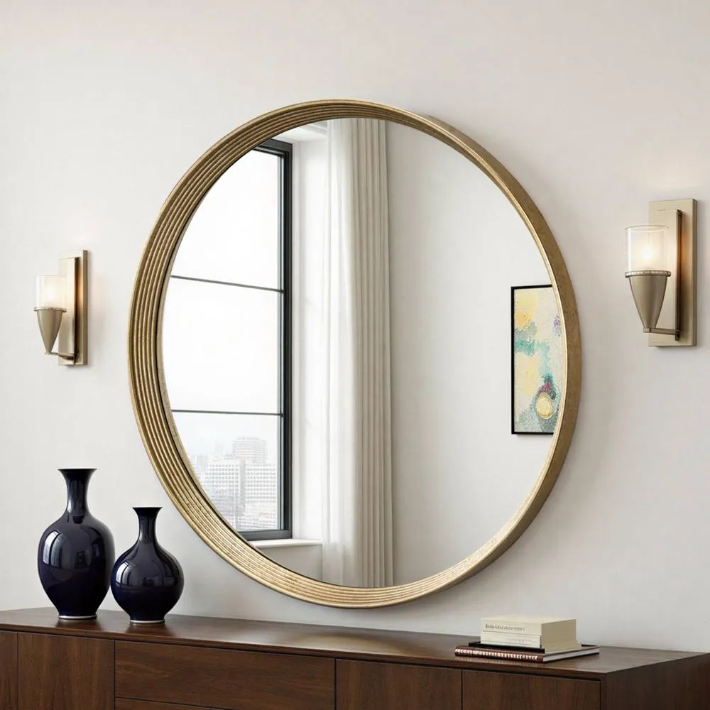 Yearn Mirrors Willow Gold Large Round Contemporary Mirror Bevelled in Metallic Gold 3