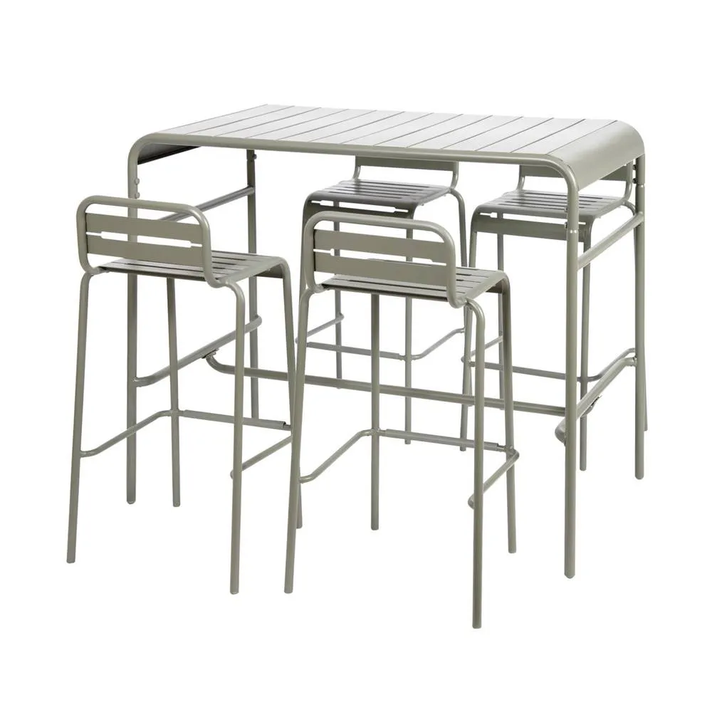 sweeek Garden high table with 4 steel bar stools in Khaki 2