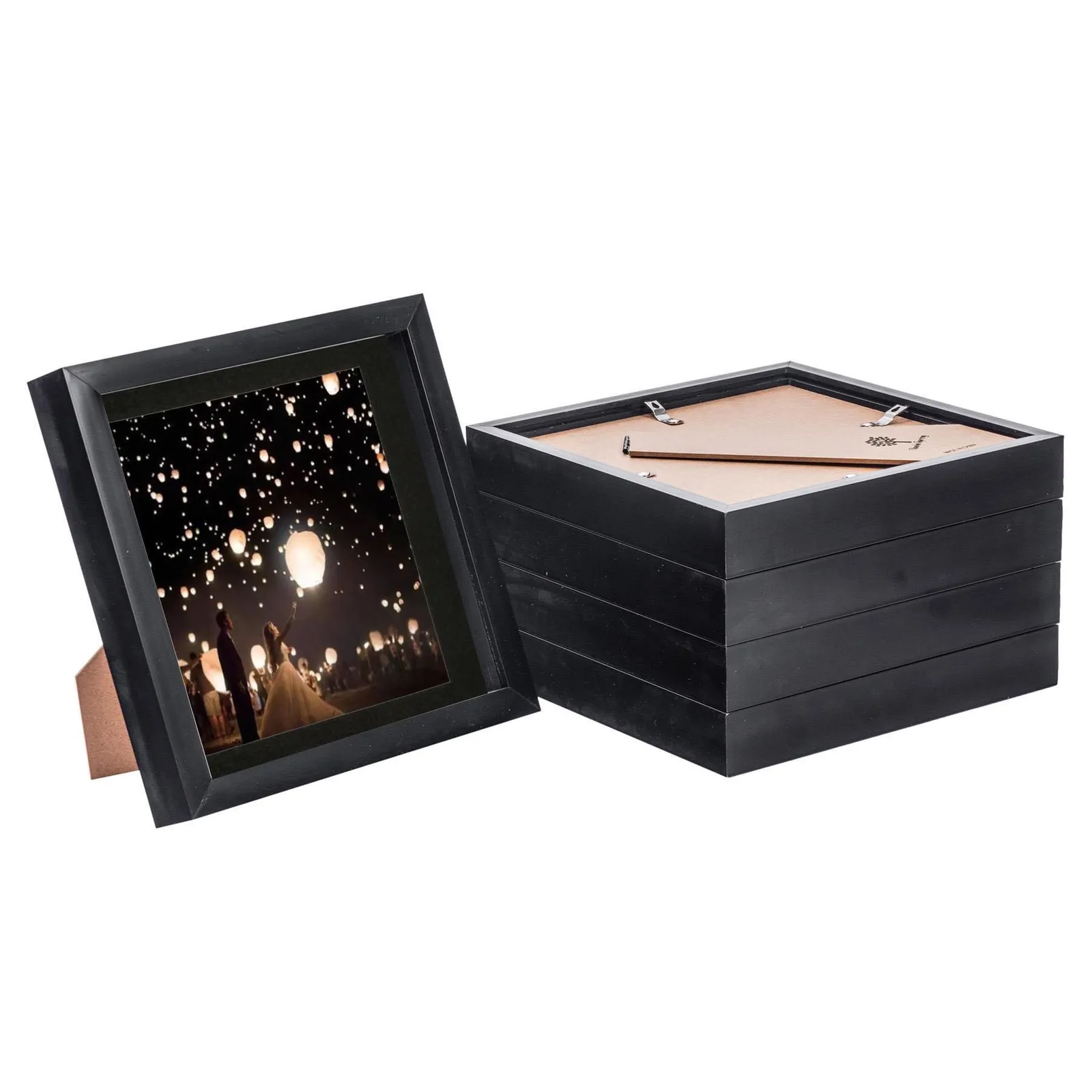 Nicola Spring 3D Box Photo Frames - 8 x 8" with 6 x 6" Mount - Ivory Mount - Pack of 5 in Black