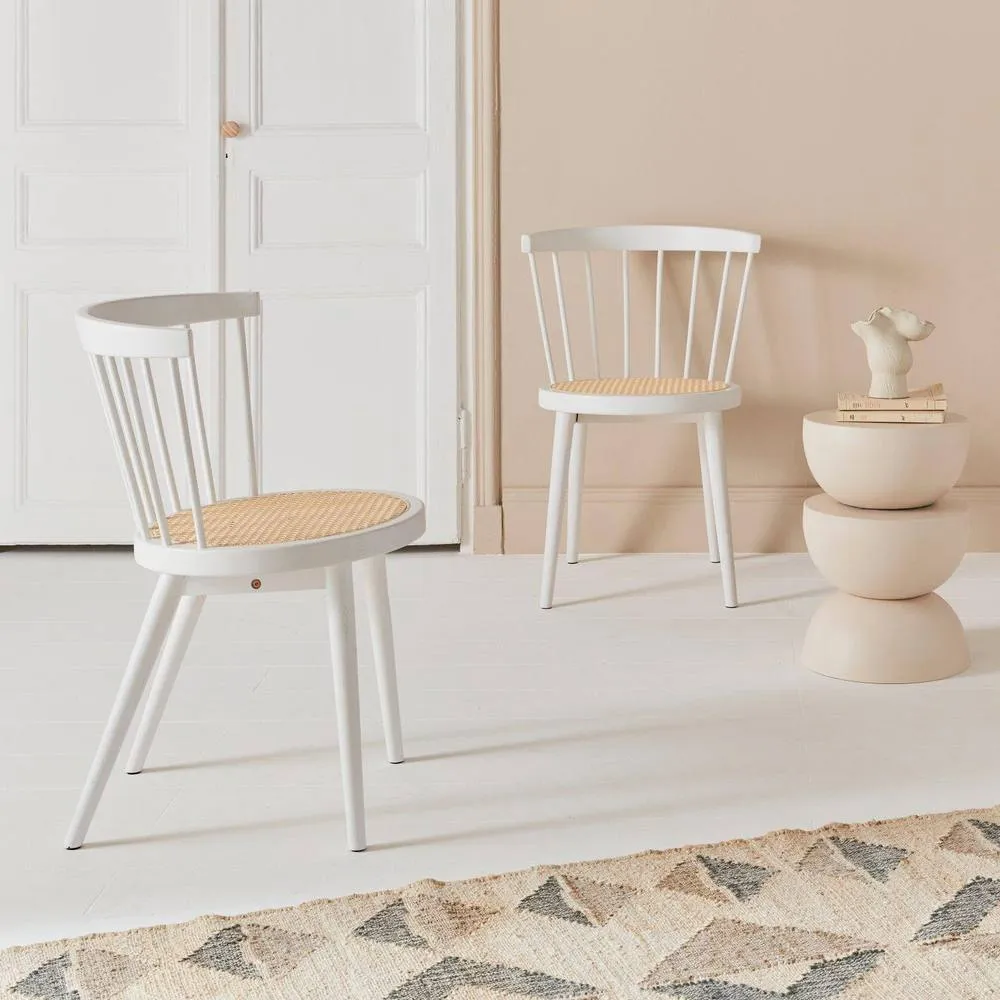 sweeek Pair Of Wood & Cane Dining Chairs in White