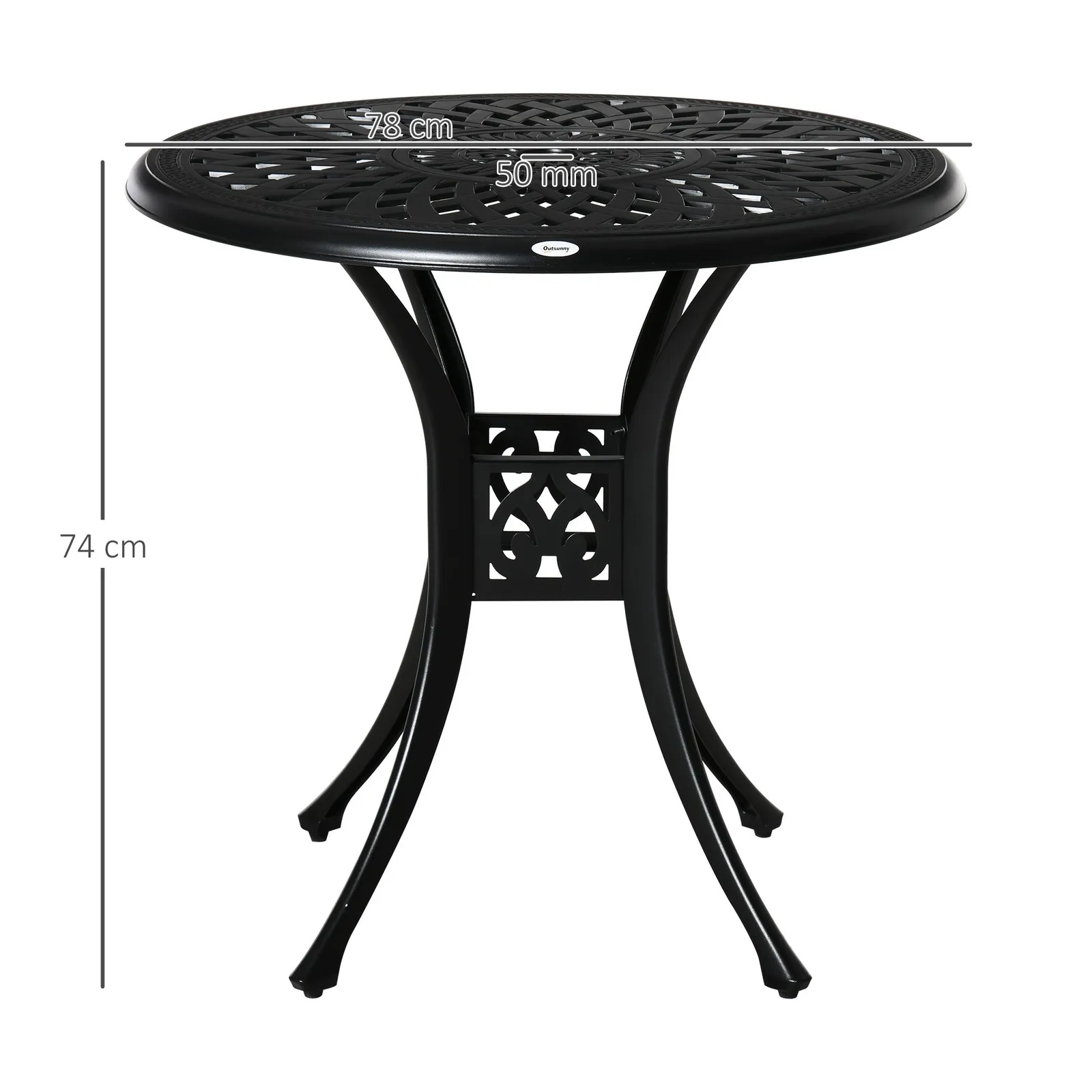 OUTSUNNY 78cm Round Garden Dining Table Only with Parasol Hole Cast Aluminium in Black 3