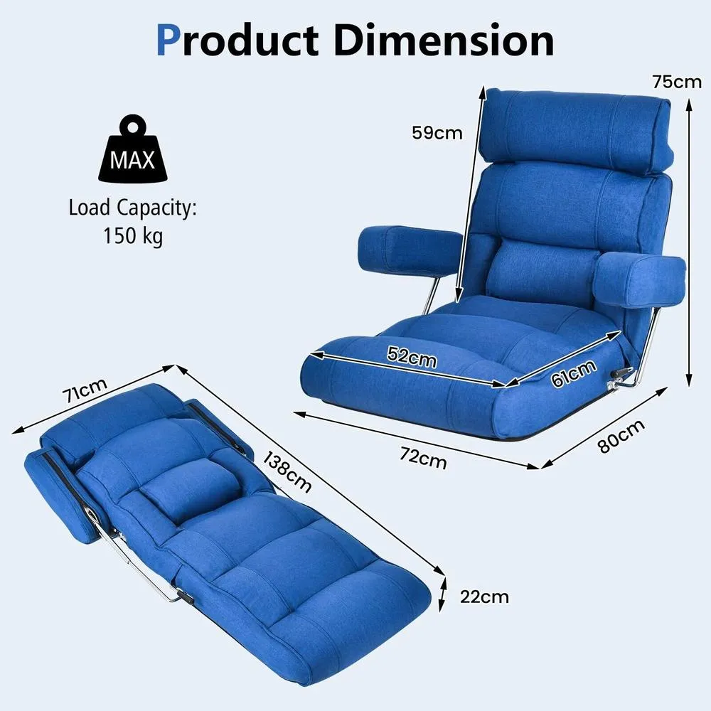 Costway Folding Sofa Chair Floor Lounger Sofa W/ 6 Adjustment Back in Blue 3