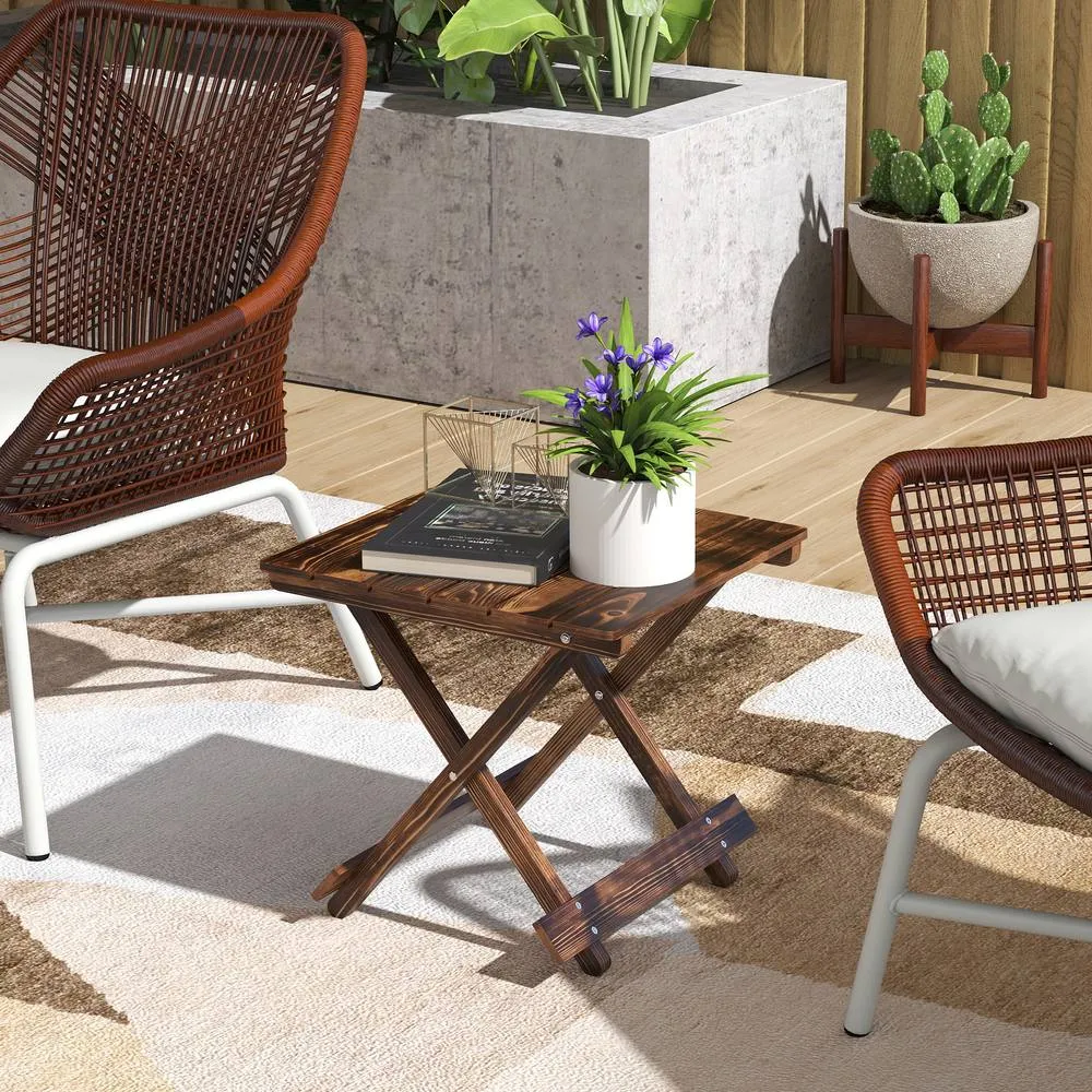 OUTSUNNY Wooden Folding Garden Table, Folding Side Table in Brown