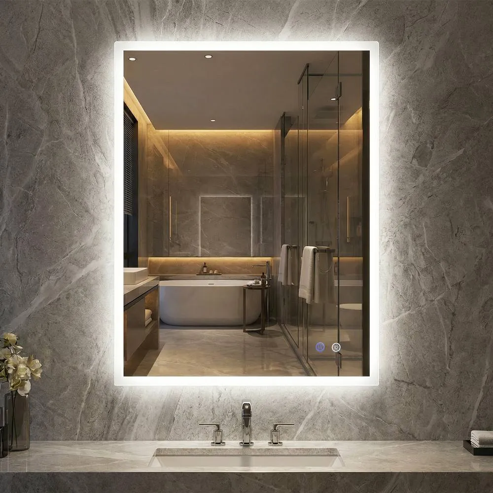 Costway 60 CM rectangular LED Lighted Mirror Wall Mounted Bathroom Mirror in White 2