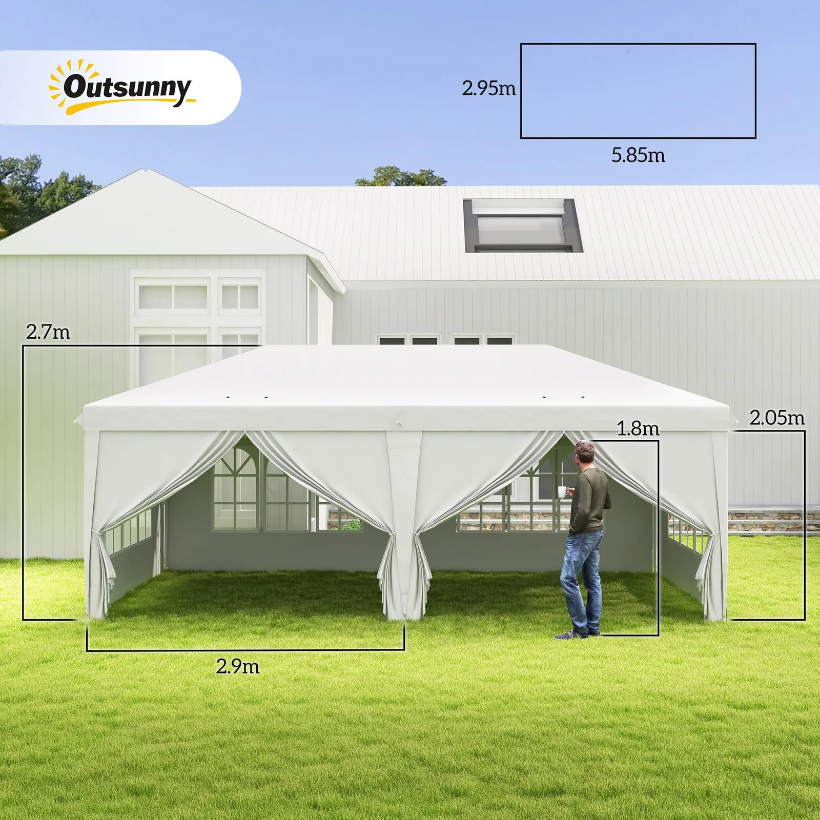 OUTSUNNY 3 x 6 m Pop Up Gazebo with Sides & Windows in White 3