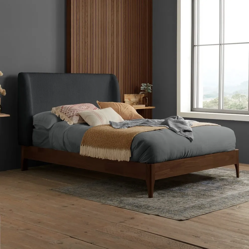Halden - Double - Boucle Winged Wooden Bed - Grey - Boucle Fabric - 4ft6