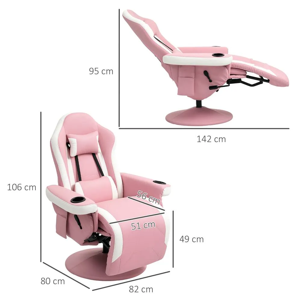 HOMCOM Manual Recliner Armchair PU Sofa Chair with Footrest & Reclining in Pink 3