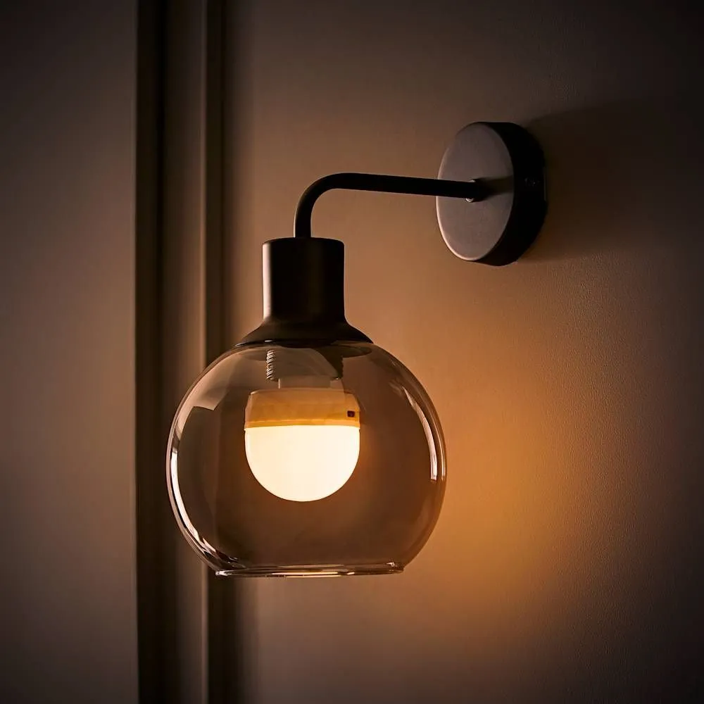 ValueLights Bellamy Pair of Globe Glass Shade Rechargeable Wall Lights in Black 3