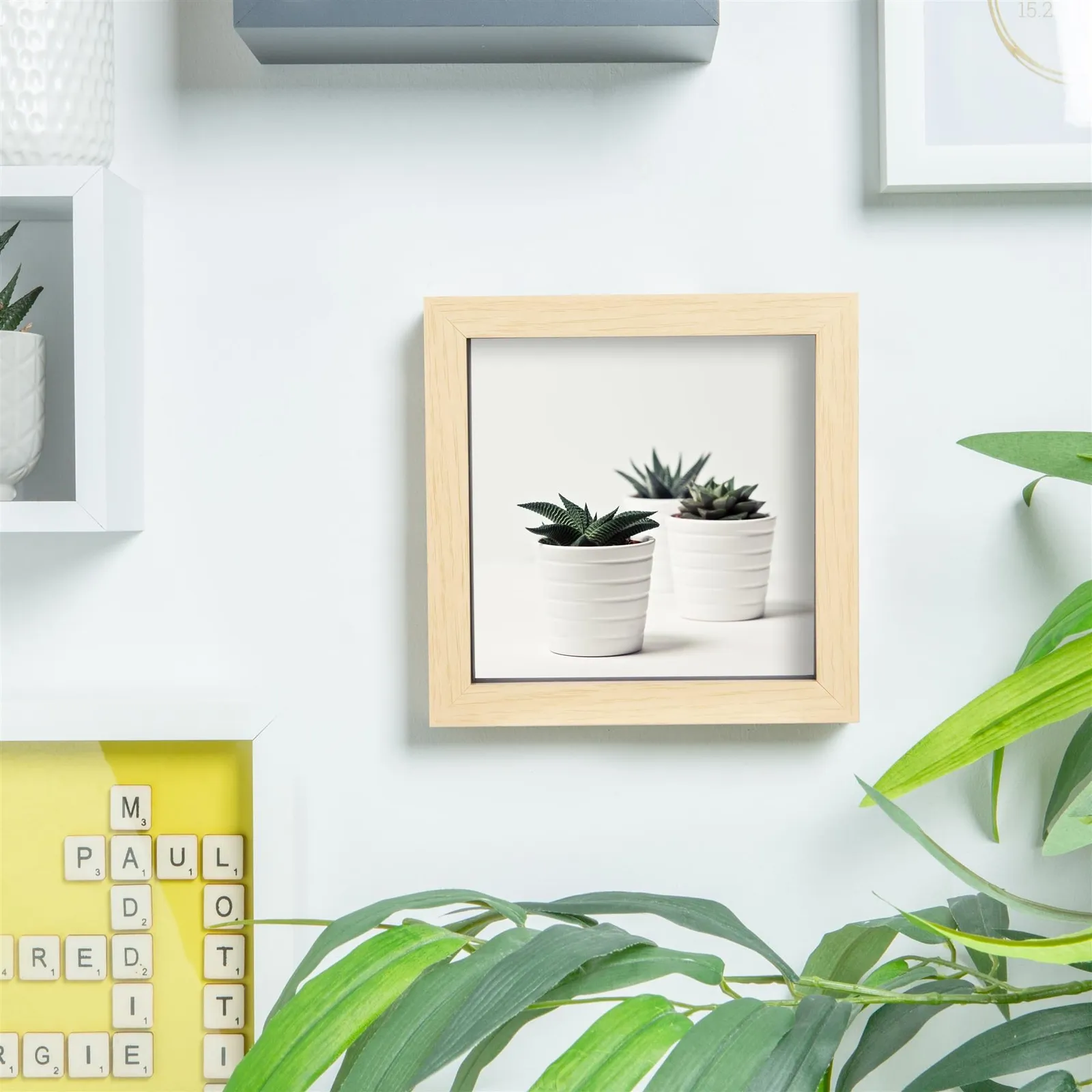 Nicola Spring 3D Box Photo Frame - 6" x 6" - White in Light Brown 6