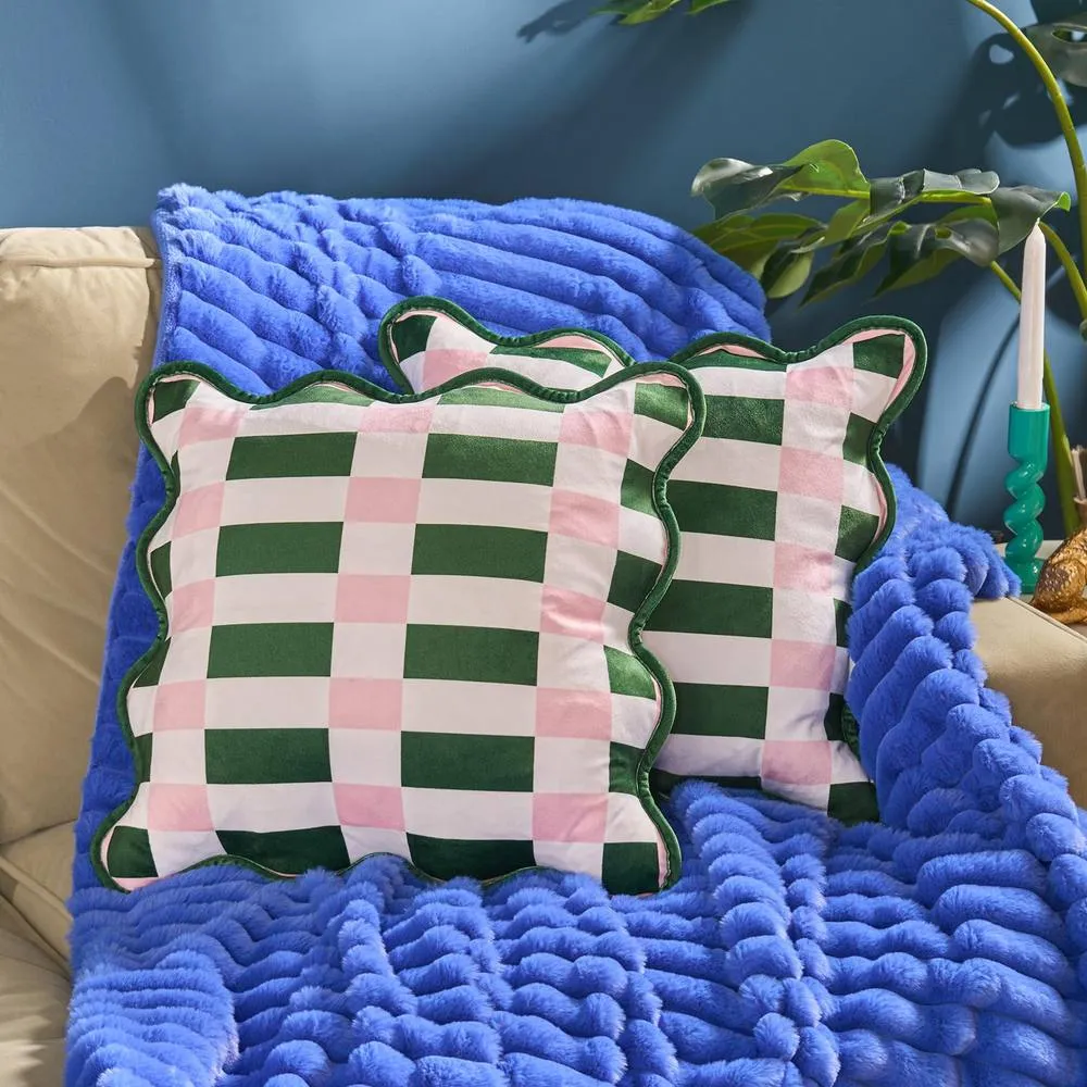 OHS 2 x Scallop Edge Checkerboard Matte Velvet Cushion Covers