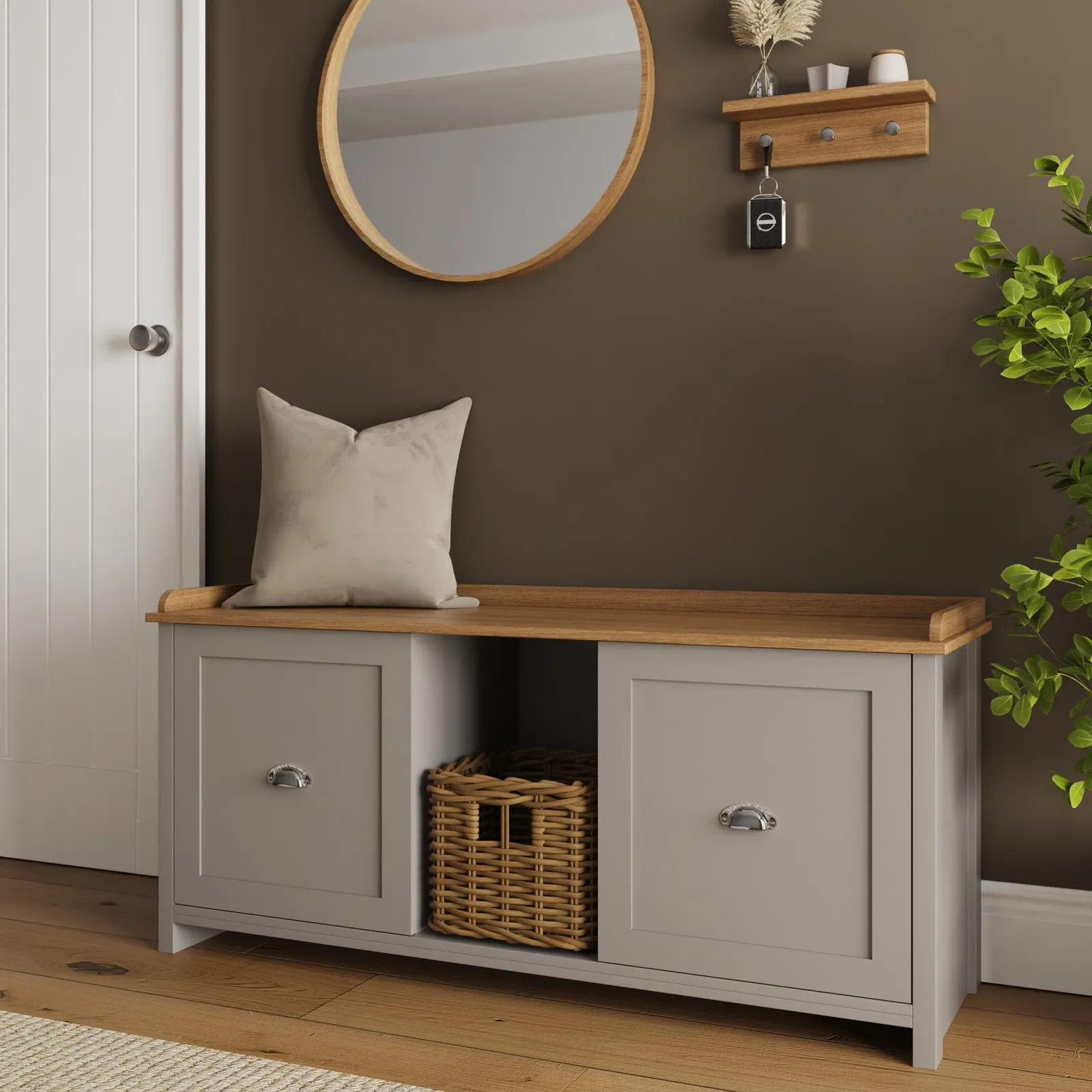 GFW Lancaster 2 Door Shoe Bench in Grey 2