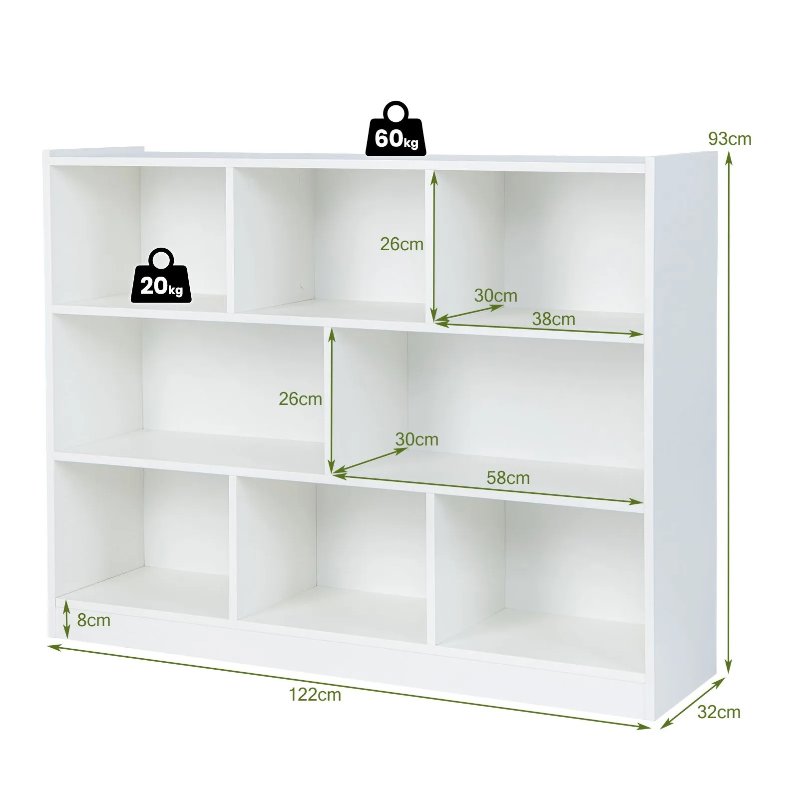 Costway 3-tier Open Bookcase Modern 8-Cube Bookshelf Wooden Storage Display Cabinet in White 2