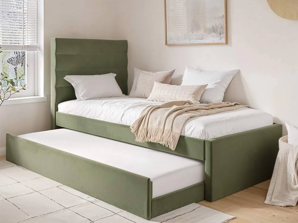 Flair Ari Upholstered Single Bed With Trundle in Green 2