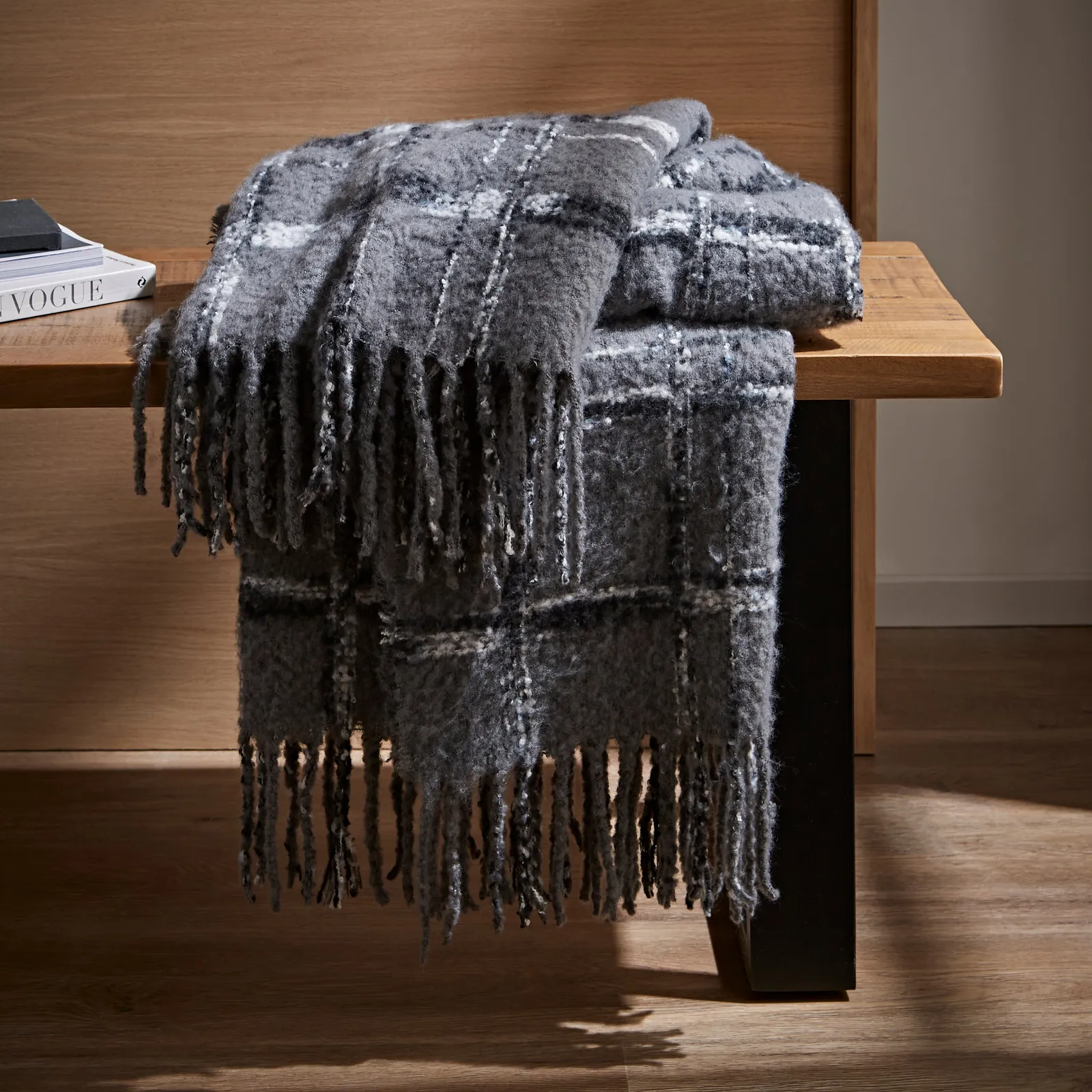 Urban Check Mohair Throw Grey